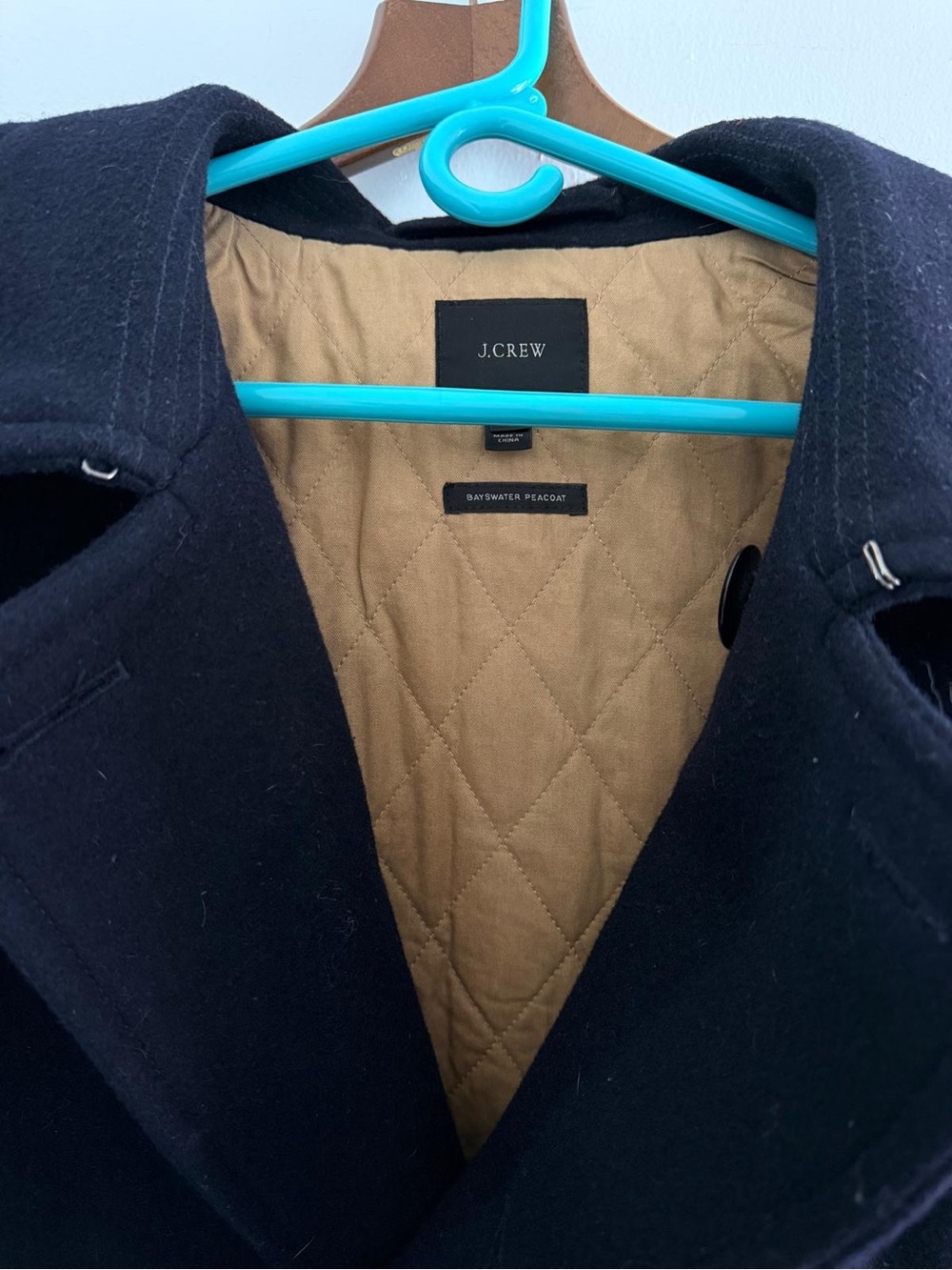 J. Crew Navy Wool Peacoat with Quilted Tan Lining